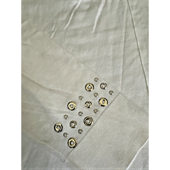 Ruby Rd. Women's Plus Size Grommet Embellished Fine Gauge Sweater Ivory Gold 3X - Picture 5 of 6